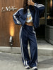 Red Women's Tracksuit with Zipper Trousers Stripes Two Piece Set Women Classic Cotton Autumn Brown Tracksuit for Women
