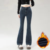 Winter Women's Warm Fleece Jeans Vintage Slim Flare Pants Elastic Korean Female Plush Velvet Thermal Denim Trousers