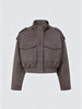 Women Faux Suede Cropped Jacket Stand Collar Snap Button Epaulet Detail Long Sleeve Loose Moto Outerwear Edgy Fall Daily Jackets
