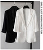 Women White 3/4 Sleeve Blazer Elegant Office Business Suit Jacket Loose Pocket Formal Workwear Ladies Casual O