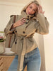 Women Kahkai Lapel V-neck Belt Trench Coat Lace Up Full Sleeve Button Short Thin Windbreak Lady Daily Street Outerwear