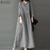 Long Sleeve Gingham Patchwork Maxi Dress V Neck Vintage Holiday Spring Vestidos Women Check Loose Casual Long Dress