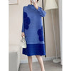 Womens Dresses Long Dresses High-quality Printed Long Skirt Elegant Temperament and Pleated Round Neck Dress