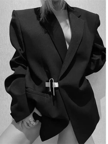 Lnsozkdg Spring Autumn Women Blazers Formal Jackets Outerwear Lace Up Office Lady Wild Tops Oversized Jacket