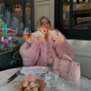 Women's Fluffy Faux Fur Coat Chic Pink Hooded Full Sleeve Loose Warm Jacket Winter Lady Street Outwear