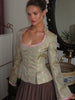Jacquard Satin Women Jacket Square Neck Ruffle Trim Button Front Flare Long Sleeve Slim Top Chic Autumn Daily Wear