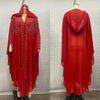 Middle East Africa Muslim Long Robe Vintage Diamond Bead Shoulder Cover Hooded Cloak Dress Bat Sleeve Women's Dress
