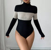 Women's High-Neck Patchwork Long Sleeve Fitted Bodycon Colorblock Fall/Winter Base Layer Skirt Dress
