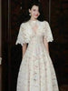 Elegant 2 Pcs Set Shawl V-neck Flower Lace Hollow Out Swing Dress Women's Evening Party Dresses Spring 35Z4387