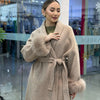 Elegant Lace Up Woolen Coat Women Furry Lapel Fur Patchwork Belt Loose Short Jacket Female Lady Autumn Winter Cardigans