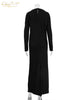 Casual Black Satin Women'S Dress O-Neck Long Sleeve Ankle Length Dresses Elegant Classic Solid Female Dress