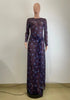 Women O-Neck Long Sleeve Print Split Maxi Long Dress Fall Autumn Evening Party Vacation Birthday Dresses Vestidos