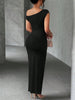 Water Ripple Slanted Shoulder Dress Women's Elegant And Simple Solid Color A-line Collar Mid-waist Sexy Hip Wrap Skirt