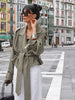 Casual Solid Lapel Lace Up Trench Coat Women's Elegant Long Sleeve Loose Short Coat Autumn Daily Commute Street Outwear