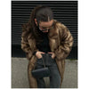 Women Brown Faux Fur Open Front Cardigan Coat Long Sleeve Collarless Loose Plush Outerwear Lady Elegant Winter Warm Furry Jacket