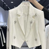 Spring Women Long Sleeve Suit Short Coat Design Sense Heavy Industry Diamond studded Beads Wide Shoulders Irregular Suit