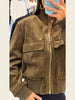 Vintage Faux Suede Jackets Women's Slim Full Sleeves Zipper Stand Collar Cropped Coats Ladies Autumn Solid Streetwear