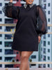 Women Loose Dresses Turn Down Collar with Beading Elegant Office Ladies Occasion Female Casual Long Tulle Sleeves Gowns