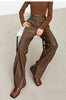 Minimalist PU Leather Casual Pants for Women Autumn Loose Floor Length Straight Slit Female Trousers 12343250