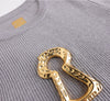 Spring Autumn Metal Deco Knitted Dress For Women Round neck Long Sleeve Split Slim Mid Length Sweater Dresses