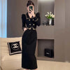 Autumn and Winter French Style Unique and Beautiful Temperament Black Elegant Women's Dress