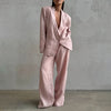 Women Pink Linen Blazer Pants Set Chic Oversized Casual 2 Piece Co Ord Long Pant Sets Work Vacation Casual Outwear
