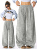 Women's Retro Corduroy Cargo Pants Casual Drawstring Straight Sports Pants Drape Daily Commuting Wide Leg Pants