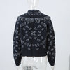 Geometric Printed Knitted Jackets For Women Autumn Long Sleeve Sweater Coats Single Breasted Lady Street Chic Tops