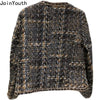Vintage Jackets Women Clothing O-neck Long Sleeve Pocket Tweed Temperament Tops Korean Cropped Coat Y2k Clothes