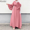 Women Muslim Maxi Dress Solid Color O-Neck Long Sleeve Turkish Abaya Robe Casual Elegant Party Oversized Vestidos