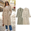 Women With Belt Solid Double Breasted Trench Vintage Lapel Neck Long Sleeves Female Chic Lady Outfits