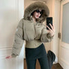 Winter Cropped Parkas for Women Faux Fur Collar Hooded Cotton-Padded Jacket Thicken Warm Bread Down Cotton Coat