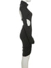Elegant Hollow Dress Women Turtleneck Ruched Patchwork Full Sleeve Irregular Hem Skinny Stretch Party Club Bodycon