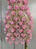 Women Evening Party Club Birthday Dress Pink Pearl Flower Mesh Sexy See Through Mini Dress Nightclub Photoshoot Stage Costumes