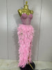 Stock Women Sexy Sparkly Rhinestone Mesh Feather Long Dress Elegant Evening Party Celebrate Birthday Performance Costume