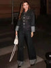 Women Denim Set Casual Lapel Long Sleeve Crop Jacket Buttons Female Vintage Wide Leg Loose Jeans Long Pants
