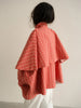 Red Stand Up Collar Plaid Cape Short Trench Coat Women's Windbreaker Long Sleeved Single Breasted Windbreaker Autumn Jacket