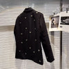 Metal Heart Rivet Black Jackets Y2K Aesthetic Notched Collar Coat Women Blazers Autumn Loose Long Sleeve Tops Mujer