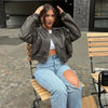 Women's vintage imitation leather bomber jacket coat top women's style