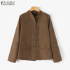OL Jackets Woman Long Sleeve Stand Collar Outerwear Autumn Vintage Party Work Wear Female Elegant Button UP Coats