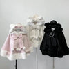 Winter Japanese Lolita Cloak Overcoat Women Design Bow Hooded Patchwork Kawaii Cope Coat Harajuku Warm Sweet Fur Collar Coat
