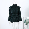 Shiny Belted Waist Jacket For Women Casual Detachable Hood Zipper Pockets Coat Lady Winter Chic Street Outerwear