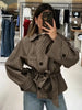 Chic Plaid Loose Women's Trench Coat Vintage Turndown Collar Double Breasted Lace-up Lady Jacket Autumn Female Outwear