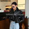 Women's Black Faux Leather Cropped Moto Jacket Asymmetric Zip PU Biker Coat Female Autumn Vintage Punk Outerwear
