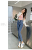 Women's High Waist Stretch Jeans Blue Black Gray and Versatile Multi-button Slim Denim Long Pants Female
