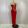 Women Elegant Shiny Diamond Sexy One Shoulder Long Bodycon Bandage Dresses Celebrity Evening Party Nightclub Wedding Guest Dress