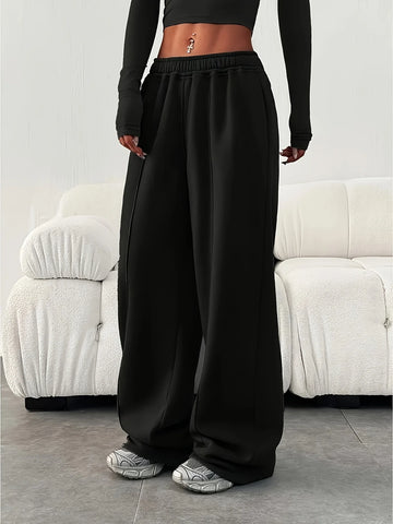 Women's Winter Loose Wide Leg Pants Are Suitable for Casual and Sports Wear. Black Sports Pants Are Suitable for Women