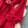 Spring Autumn High End Elegant Birthday Party Women's Dress French Hook Flower Single Breasted Slim Lace Long Dress S89