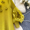African Women's Pleated Dress Stereo Flower Loose Large Size Stretchy Temperament Long Dress Middle East Wrinkle-Free