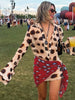 Sexy Single-Breasted Dress Women Silk Scarf Strap Patchwork Full Sleeve Polka Dot Print Hottie Music Festival Bodycon